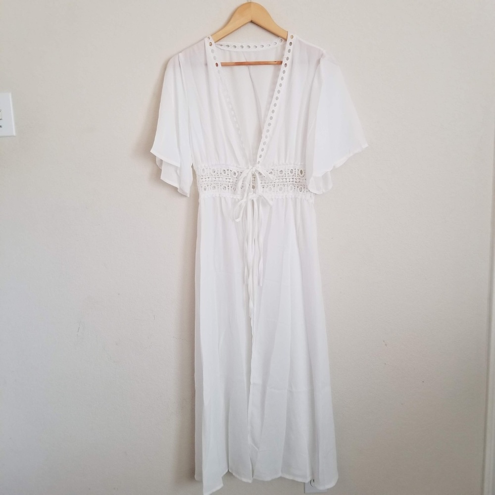 CCO Sexy Boho Kaftan Chiffon Crochet Beach CoverUp - Picture 5 of 7